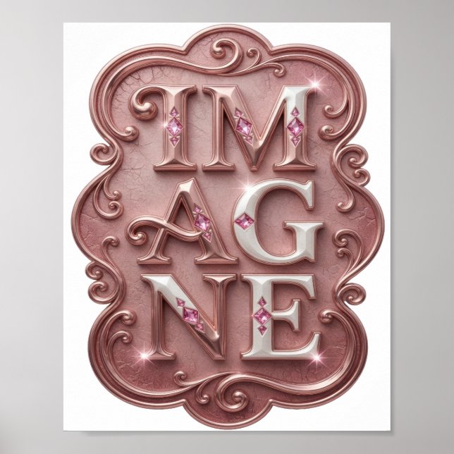 Poster Design de texto IMAGINE Snappy Rosa (Frente)