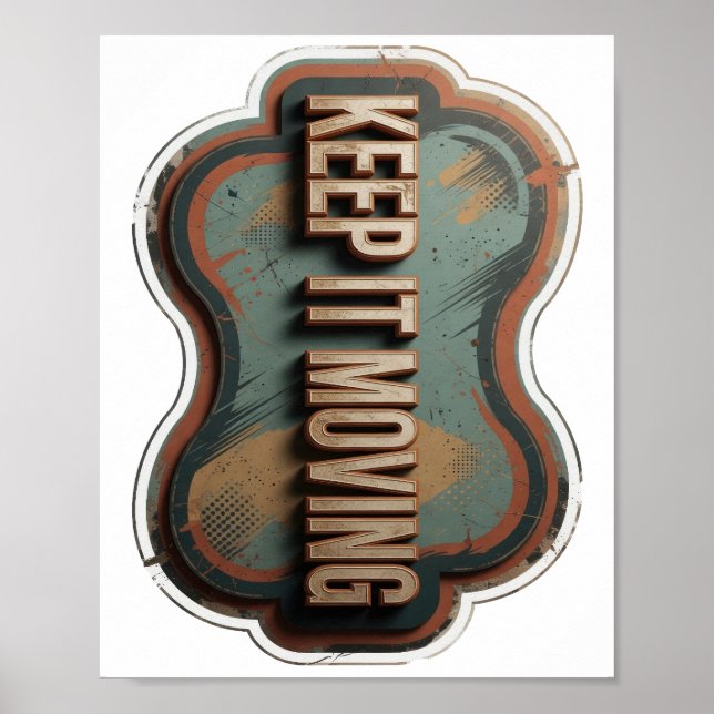 Poster Design de texto KEEP IT MOVING em Ouro Esbelto (Frente)