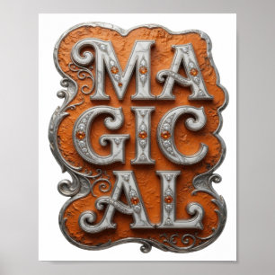 Poster Design de texto mágico em prata impressionante