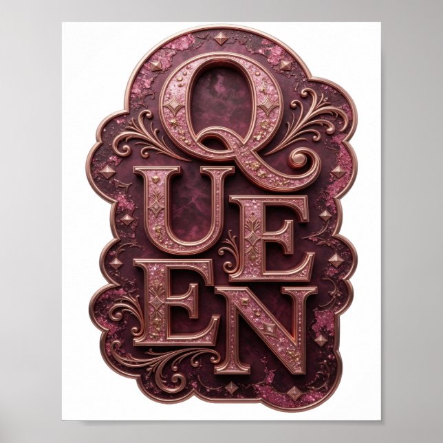 Poster Design de Texto Rainha Ouro Fresco (Frente)