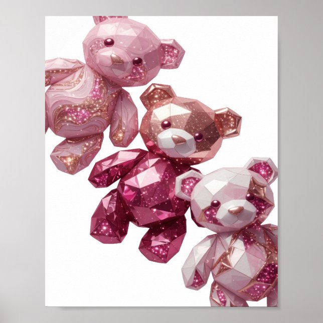 Poster Design de texto TRÊS URSOS DE PELÚCIA ROSA Prata E (Frente)