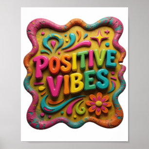 Poster Design de texto Vibrações Positivas Rosa Intenso