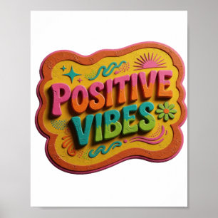 Poster Design de texto Vibrações Positivas Rosa Limpo