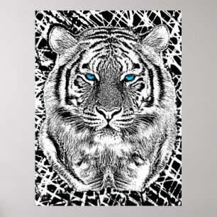 Poster Design de Tigre Azul Preto E Branco