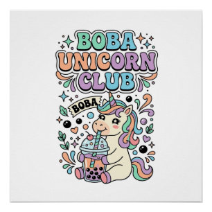 Pôster Design de Tipografia Kawaii Clube Unicórnio Boba U