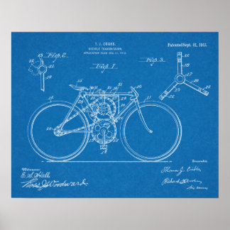 Pôster design de Transmissão de Bicicleta 1915 - Impressã