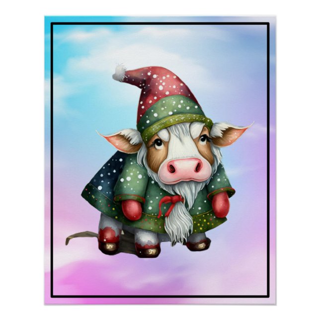 Pôster Design de Vaca Gnomo de Natal-83456 (Frente)