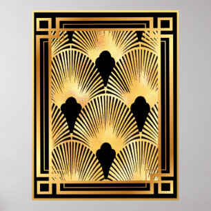 Poster Design de Ventilador de Deco de Arte Dourada e Pre