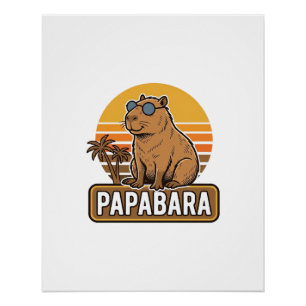 Pôster Design de Vetor de Papai Capivara Retro PAPABARA_1