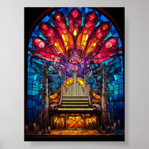 Poster Design de Vidro Colorido de Órgão de Tubos Art Nou
