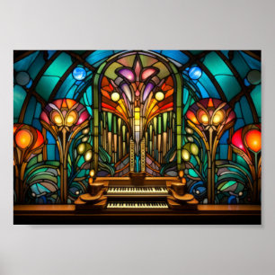 Poster Design de Vidro Pintado de Órgão de Tubos Art Nouv