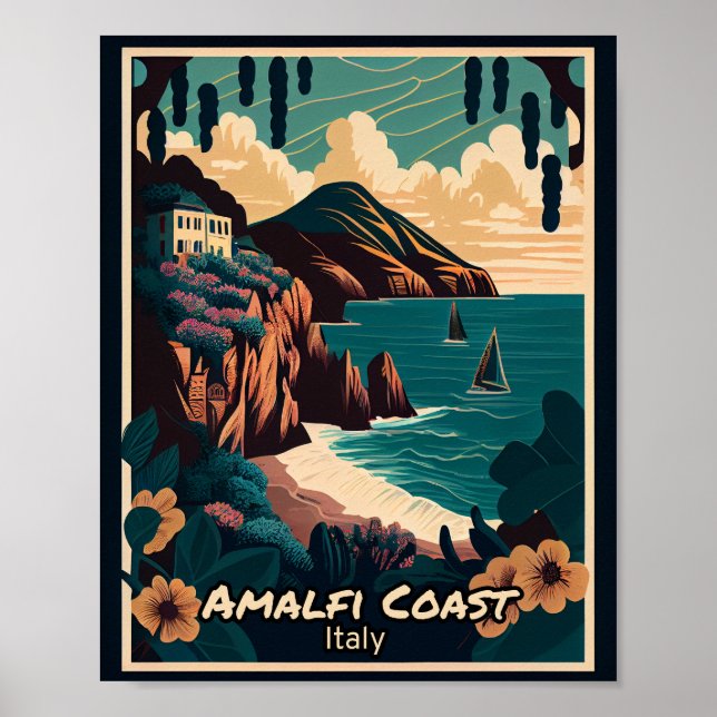 Poster Design de Vintage da Costa do Amalfi (Frente)
