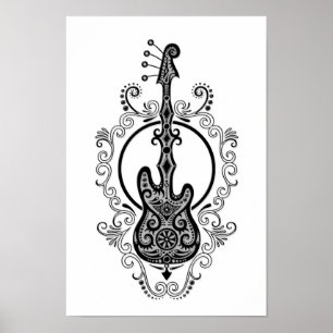 Poster Design de Violão Preto Intruso em Branco