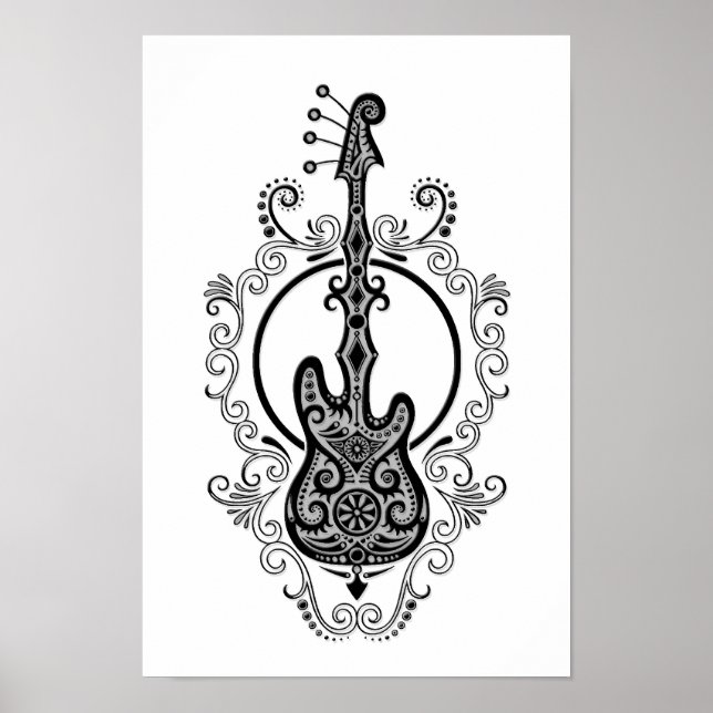 Poster Design de Violão Preto Intruso em Branco (Frente)