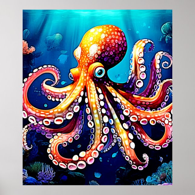 Poster Design de Visualização de Octopus Colorida (Frente)
