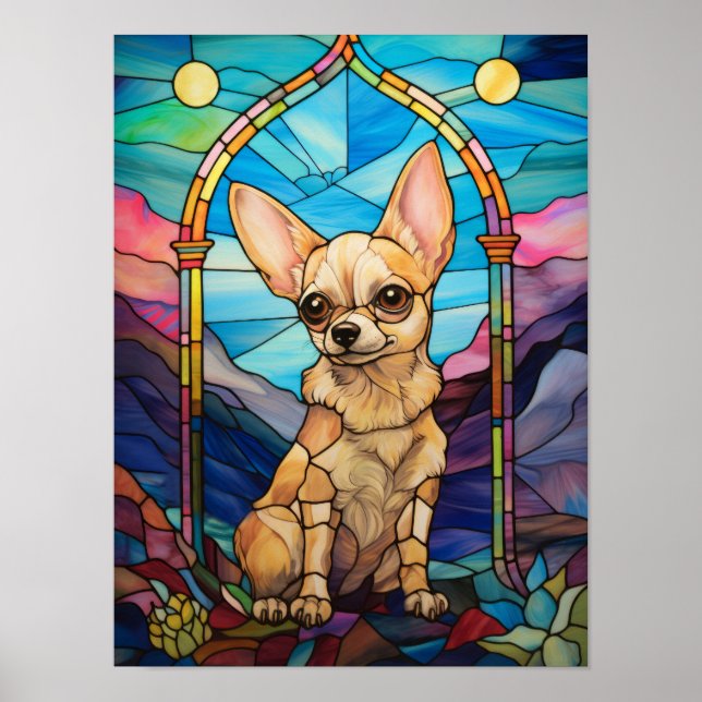 Poster Design de vitral de Chihuahua fofo (Frente)
