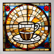 Design de Xícara de Café com Efeito de Vitral
