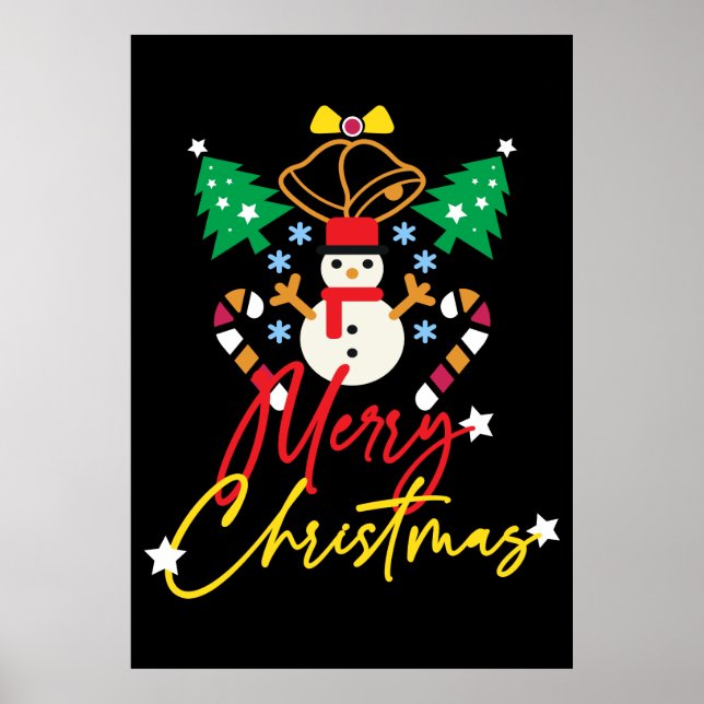 Poster Design Divertido de Natal com Sininhos e Árvores d (Frente)