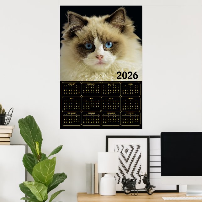 Poster Design do Calendário de Parede de 2026 do Gato da  (Escritório em casa)