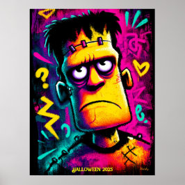 Poster Design do Dia das Bruxas do Neon Frankenstein