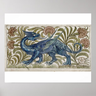 Pôster Design do "dragão" para um azulejo (w/c no papel)