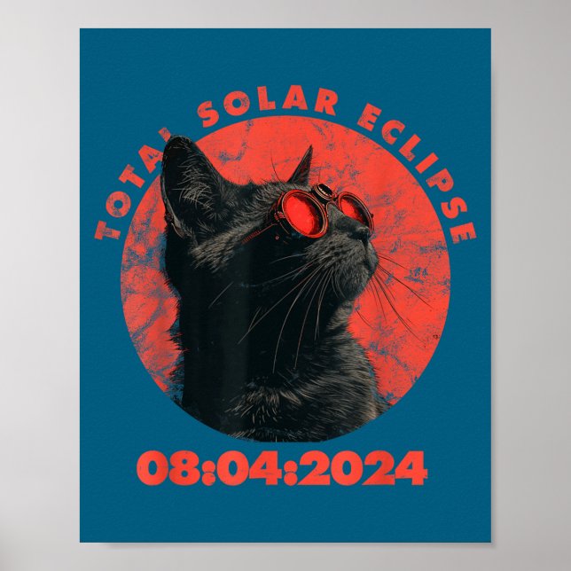 Poster Design do Eclipse Solar Total de 2024 Gato Engraça (Frente)