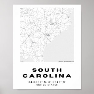 Poster Design do Mapa da Carolina do Sul