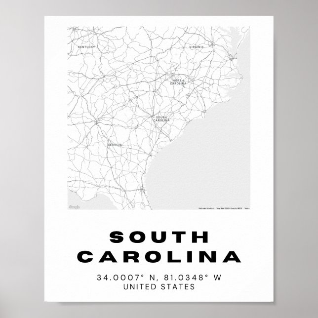 Poster Design do Mapa da Carolina do Sul (Frente)