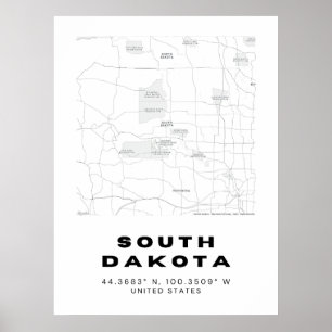 Poster Design do Mapa de Dakota do Sul