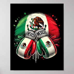 Poster Design do Orgulho Mexicano Boxando Luvas Esportiva