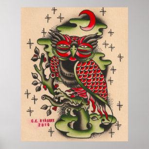Pôster Design do tatuagem da coruja do russo