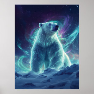 Poster Design do Urso Polar Majestoso com Luzes Nortes