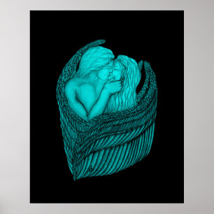 Poster Design dos anjos que beijam, o preto e o verde