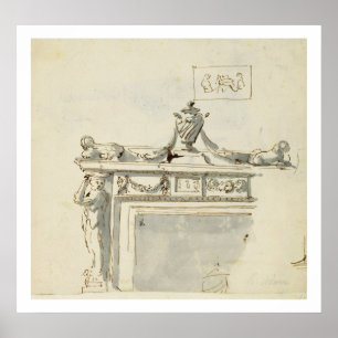 Poster Design esboçado para uma lareira (caneta e tinta e