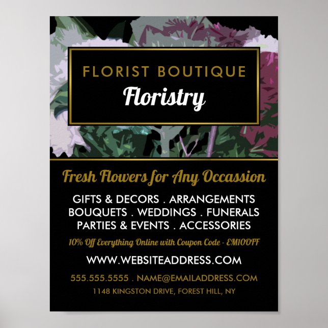 Poster Design Floral Antiquado, Publicidade Florista (Frente)