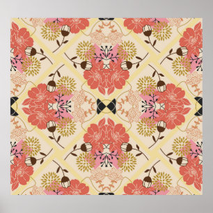 Poster Design Floral de padrão de colheita contínua.