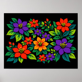 Poster Design Floral Vibrante com Flores Coloridas