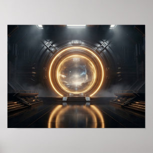 Poster Design Futurista Horizonte Solar Preto e Dourado