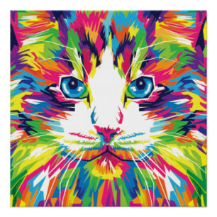 Pôster Design Gato Face Geométrica Prismática - 32453