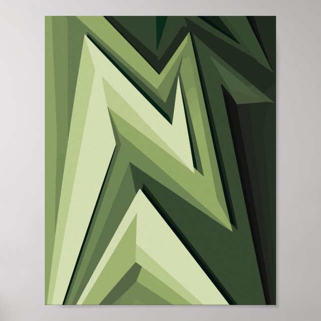 Poster Design geométrico abstrato em tons verdes (Frente)