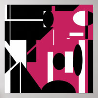 Design Geométrico Rosa Vermelho-Branco-Preto