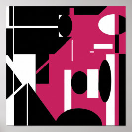 Poster Design Geométrico Rosa Vermelho-Branco-Preto