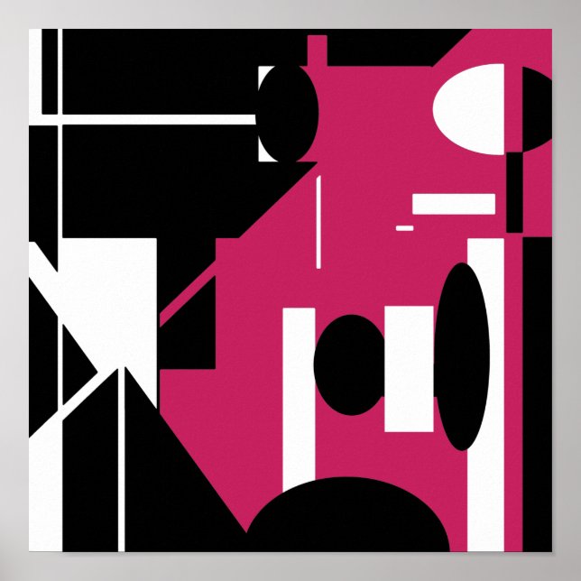 Poster Design Geométrico Rosa Vermelho-Branco-Preto (Frente)