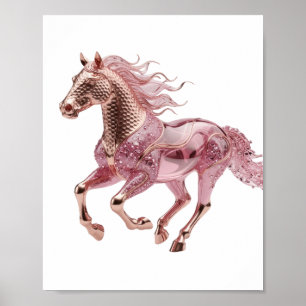 Poster Design Gráfico CAVALO DE VIDRO ROSA Dourado Nítido