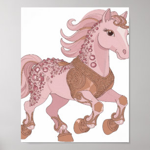 Poster Design Gráfico Cavalo Prateado com JOIAS ROSAS Ele