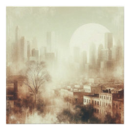 Pôster Design Gráfico de Foto Antiga da Paisagem Urbana