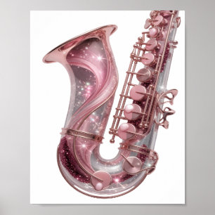 Poster Design Gráfico de SAXOFONE PINK Prata Marcante
