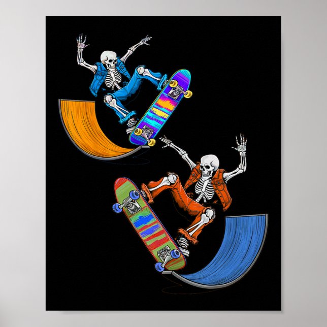 Poster Design Gráfico de Skate Vintage Esqueleto (Frente)