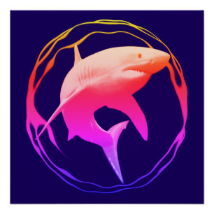 Pôster Design Gráfico de Tubarão Branco do excelente