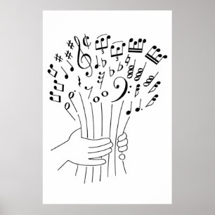 Poster Design gráfico: flores de notas musicais -